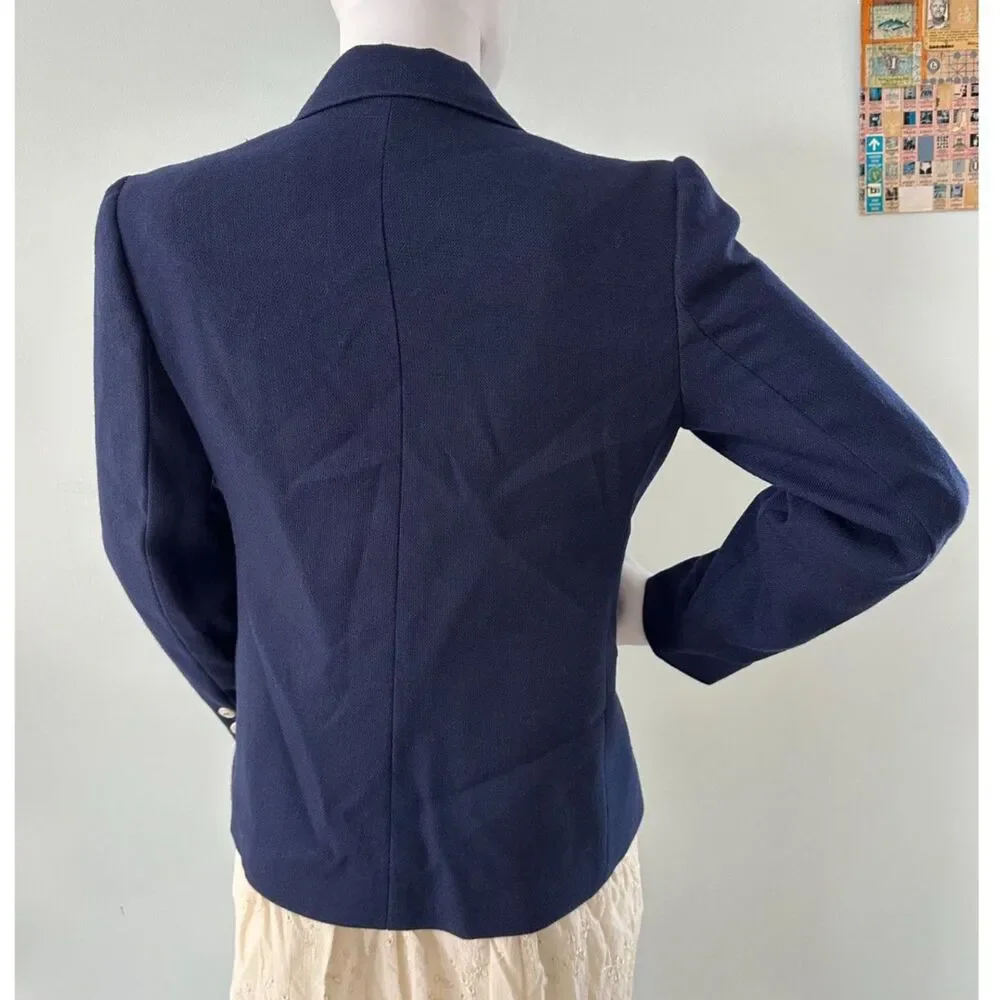 70s Vintage Cross Country Fashions Petite Navy Blue Blazer Suit Jacket size 7/8 - Picture 2 of 9